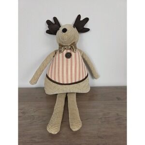Woof & Roof 2014 Stuffed Reindeer Door Stopper Plush Tan Striped Holiday Decor